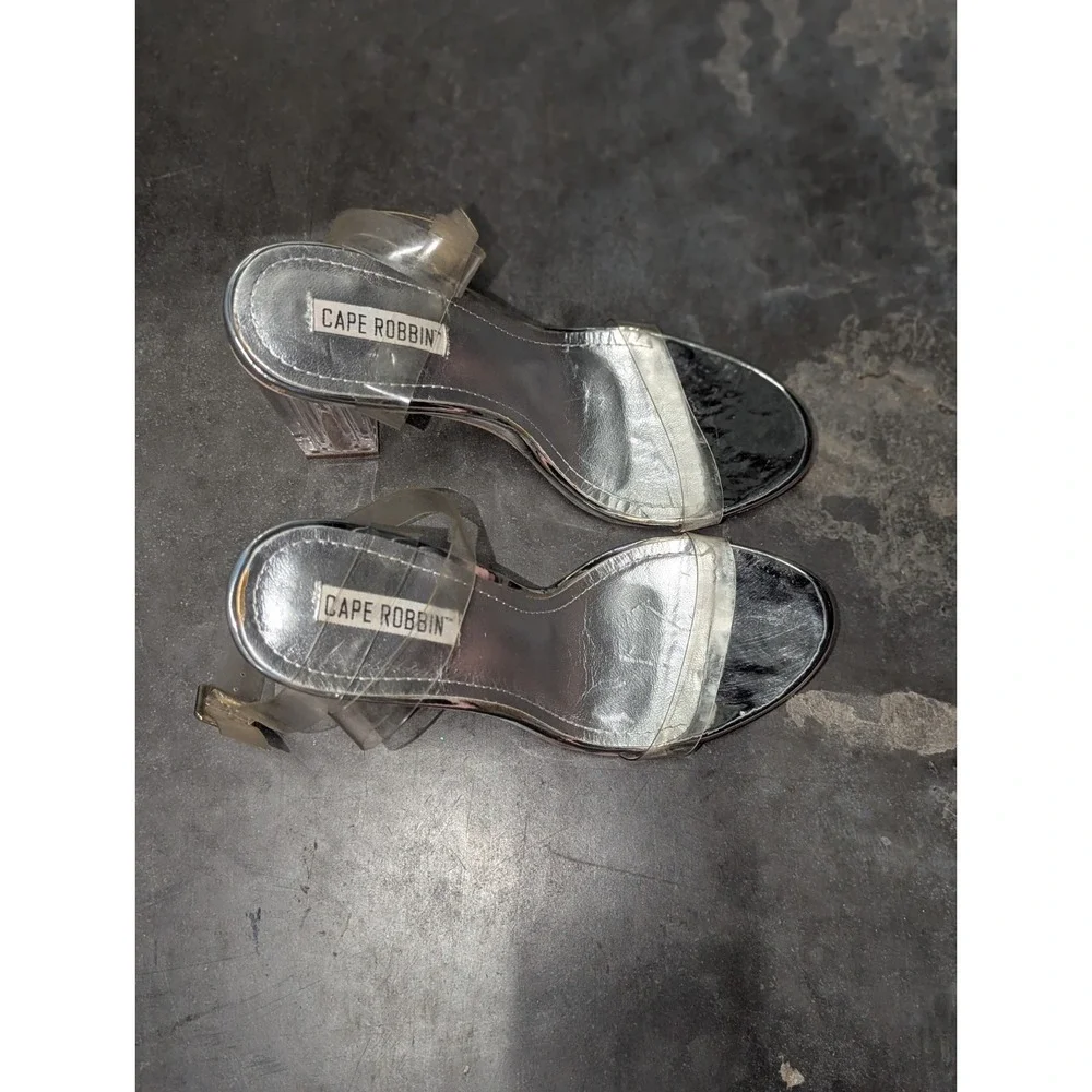 Cape Robbin Stripper Heels Clear Lucite Silver Exotic Dancer Club Maria-2 Sz 8